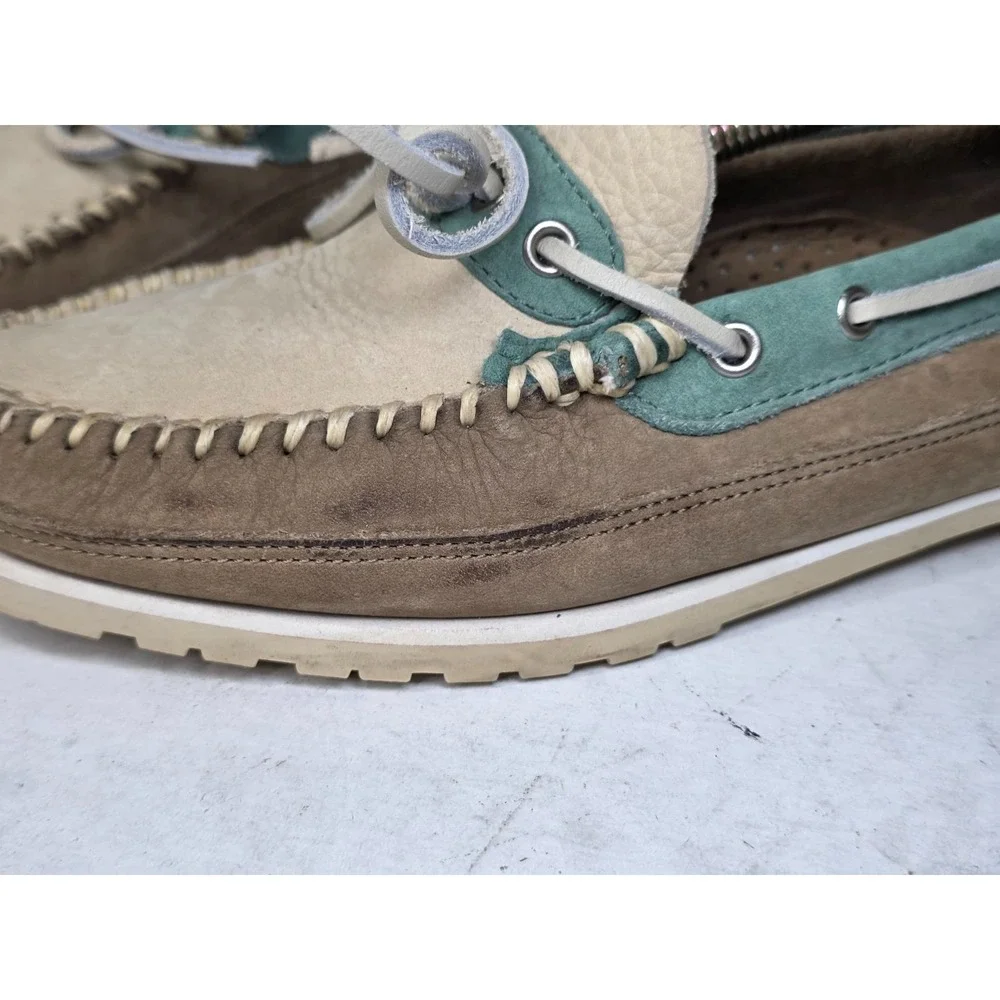 GH Bass Men's Boat Shoes Size 8.5 Brown Teal‎ Beige Suede Slip On Arch Loafers